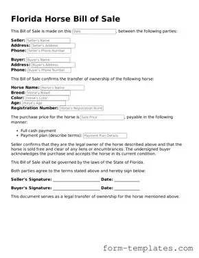 Printable Horse Bill of Sale Form for the State of Florida