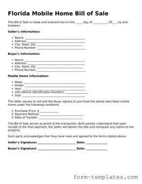 Printable Mobile Home Bill of Sale Form for the State of Florida