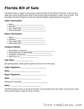Printable Bill of Sale Form for the State of Florida