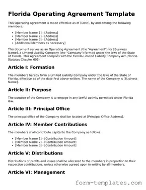Printable Operating Agreement Form for the State of Florida