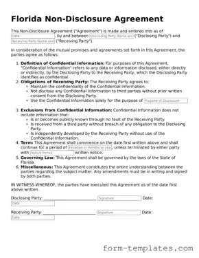 Printable Non-disclosure Agreement Form for the State of Florida