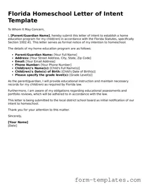 Printable Homeschool Letter of Intent Form for the State of Florida