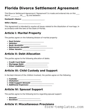 Printable Divorce Settlement Agreement Form for the State of Florida