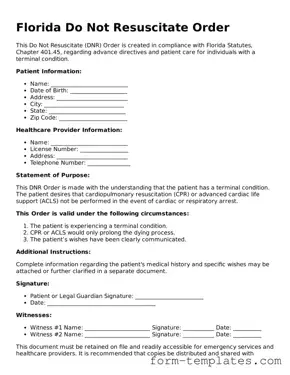 Printable Do Not Resuscitate Order Form for the State of Florida