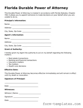 Printable Durable Power of Attorney Form for the State of Florida