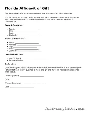 Printable Affidavit of Gift Form for the State of Florida