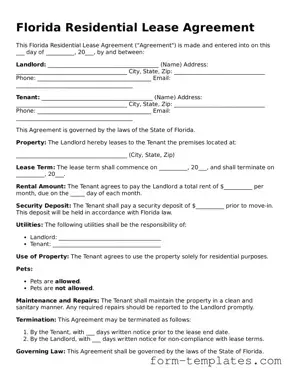 Printable Residential Lease Agreement Form for the State of Florida