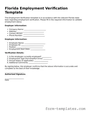 Printable Employment Verification Form for the State of Florida