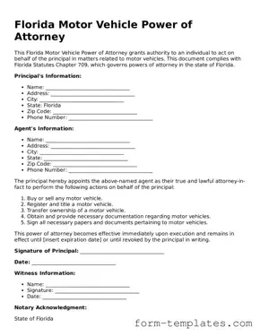 Printable Motor Vehicle Power of Attorney Form for the State of Florida