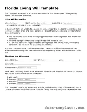 Printable Living Will Form for the State of Florida