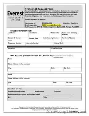 Fill Out a Valid Everest University Transcript Template
