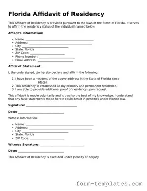 Printable Affidavit of Residency Form for the State of Florida