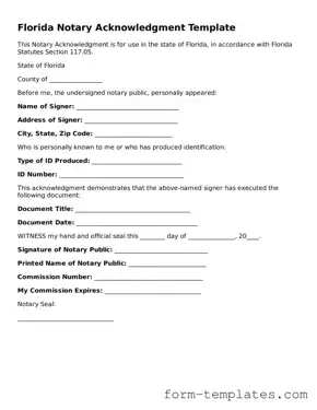 Printable Notary Acknowledgement Form for the State of Florida