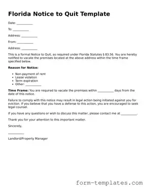 Printable Notice to Quit Form for the State of Florida