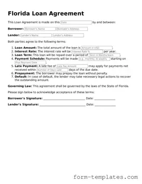 Printable Loan Agreement Form for the State of Florida