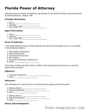 Printable Power of Attorney Form for the State of Florida