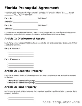 Printable Prenuptial Agreement Form for the State of Florida