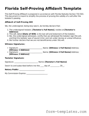 Printable Self-Proving Affidavit Form for the State of Florida