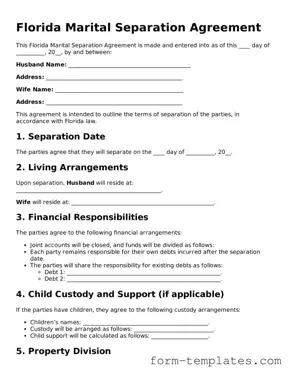 Printable Marital Separation Agreement Form for the State of Florida