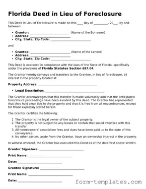 Printable Deed in Lieu of Foreclosure Form for the State of Florida