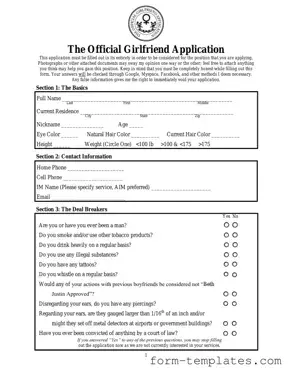 Fill Out a Valid Girlfriend Application Template