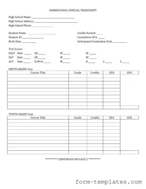 Fill Out a Valid High School Transcript Template