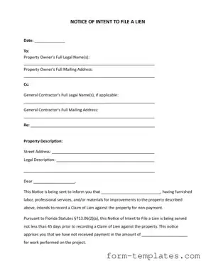 Fill Out a Valid Intent To Lien Florida Template