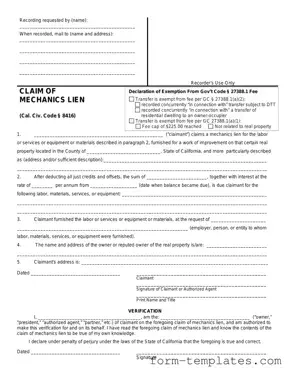 Fill Out a Valid Mechanics Lien California Template