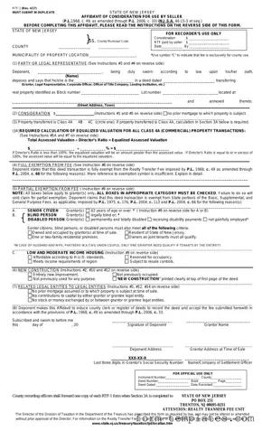 Fill Out a Valid New Jersey Affidavit of Consideration RTF-1 Template