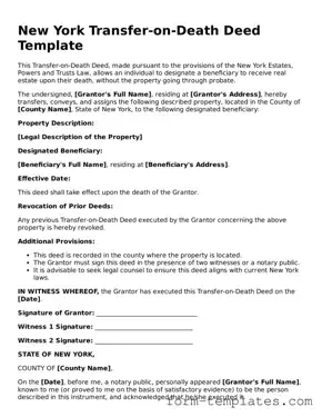 Printable Transfer-on-Death Deed Form for the State of New York