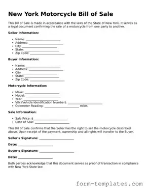 Printable Motorcycle Bill of Sale Form for the State of New York