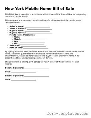 Printable Mobile Home Bill of Sale Form for the State of New York