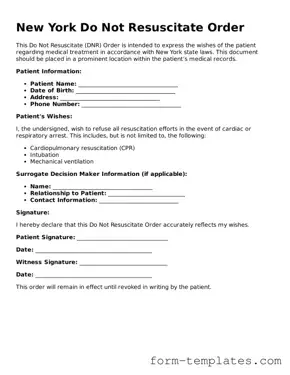 Printable Do Not Resuscitate Order Form for the State of New York
