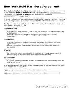 Printable Hold Harmless Agreement Form for the State of New York