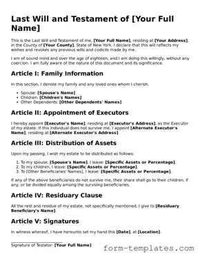 Printable Last Will and Testament Form for the State of New York