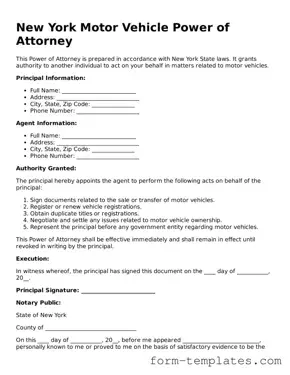 Printable Motor Vehicle Power of Attorney Form for the State of New York