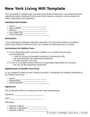 Printable Living Will Form for the State of New York