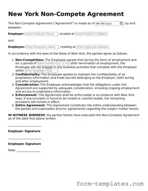 Printable Non-compete Agreement Form for the State of New York