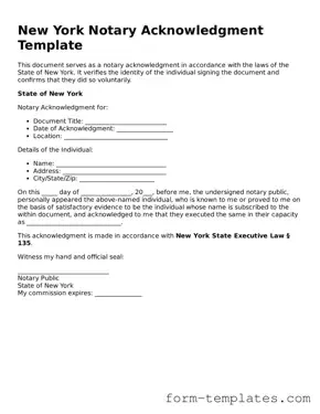 Printable Notary Acknowledgement Form for the State of New York