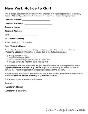 Printable Notice to Quit Form for the State of New York