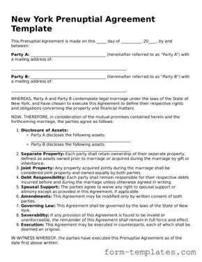 Printable Prenuptial Agreement Form for the State of New York