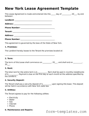 Printable Lease Agreement Form for the State of New York