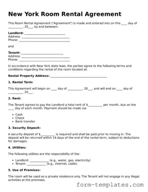 Printable Room Rental Agreement Form for the State of New York