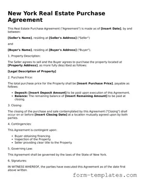 Printable Real Estate Purchase Agreement Form for the State of New York