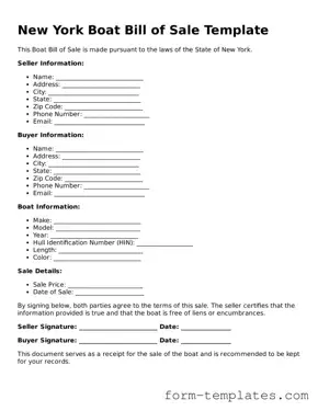 Printable Boat Bill of Sale Form for the State of New York