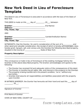 Printable Deed in Lieu of Foreclosure Form for the State of New York