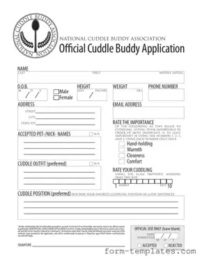 Fill Out a Valid Cuddle Buddy Application Template