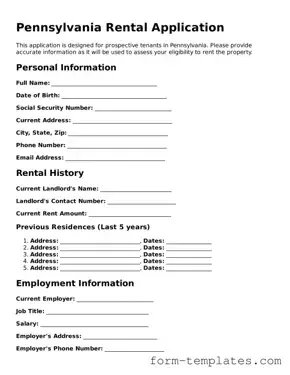 Printable Rental Application Form for the State of Pennsylvania
