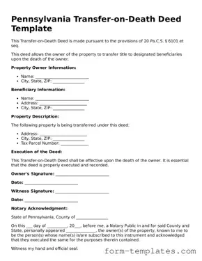Printable Transfer-on-Death Deed Form for the State of Pennsylvania
