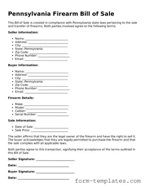 Printable Firearm Bill of Sale Form for the State of Pennsylvania